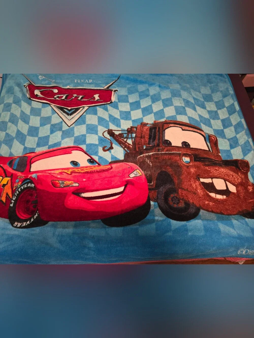 Blue Kids Plush Blanket with Lightning McQueen & Tow Mater